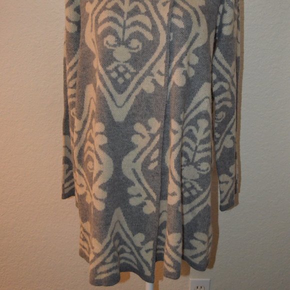 Sz L Anthropologie Hannah Grey Damask Open Cardigan Sweater - Picture 6 of 14